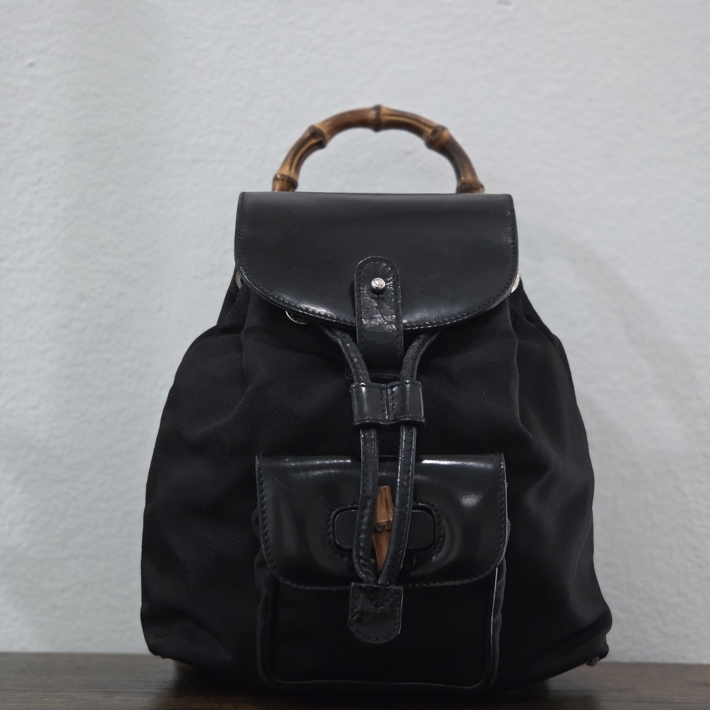 Gucci Vintage Bamboo Leather and Nylon Mini Backpack - Picture 2 of 15